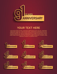 set anniversary logotype premium collection golden color with outline style isolated on red background