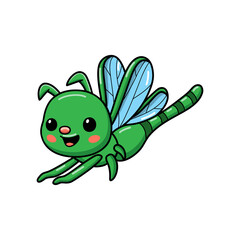Cute little green dragonfly cartoon