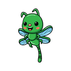 Cute little green dragonfly cartoon