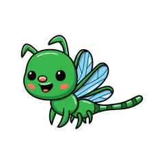 Cute little green dragonfly cartoon