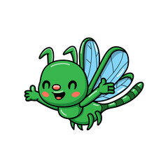 Cute little green dragonfly cartoon