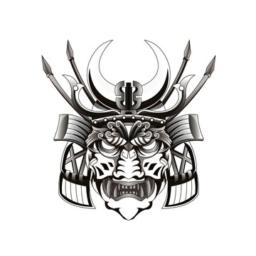warrior mascot japanase samurai Hand drawn Tattoo in vector perfect for T-shirt, Apparel or merchandise design