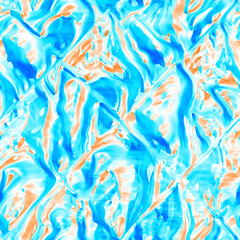 Wavy summer dip dye background. Ombre color blend for beach swimwear, trendy fashion print. Boho dripping wave digital watercolor effect. High resolution artistic seamless pattern material.