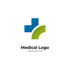 simple plus medical logo design with blue and green color