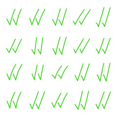 Collection Of  20 Hand Drawn Double Green Check Marks Vector
