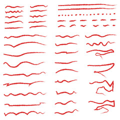 Handmade Collection Set Of Red Underline Vector . Doodle Style Different Shapes / Illustration