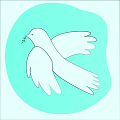 The dove of peace flies with a branch in its beak. A simple children's drawing.
