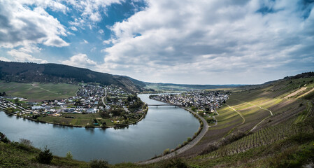 Mehring, Rhineland- Palatinate - Germany  - View over the village of Mehring with the meandering...