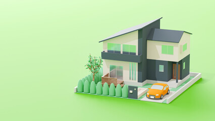 3Dイラストレーションで構成された住宅のイメージ。