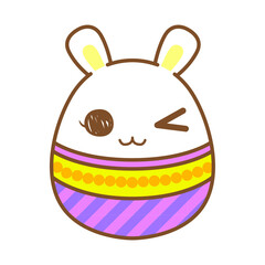 Kwaii bunny egg, Rabbit easter egg, vector illustration. Cute cartoon character.