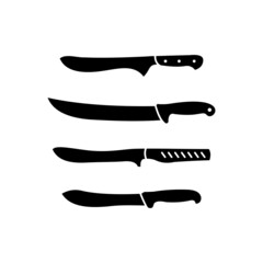 set of flat butcher knife silhouette design, various butcher knife symbol vector
