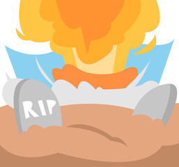 illustration of an explosion and some graves. concept of warfare, weapons. flat vector style