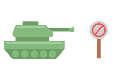 illustration of tanks and prohibition signs. concept of stop war, no war, peace. isolated on a white background. flat vector style.