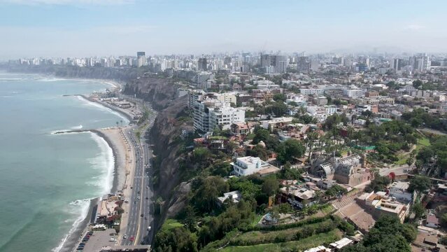 Aerial view of Lima, Peru along Barranco district, also known as the artsy community