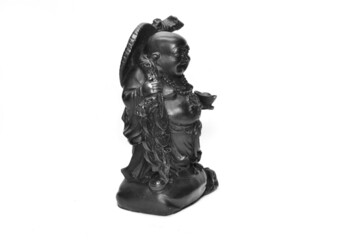 Fototapeta premium Laughing buddha statue isolated on black