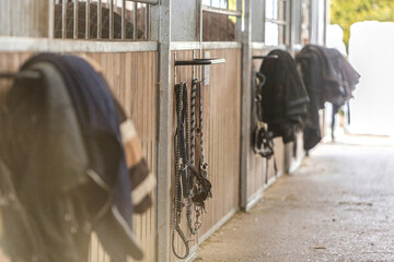 Horse barn aisle scenery, indoors