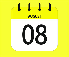 August 08th yellow calendar icon for days of the month