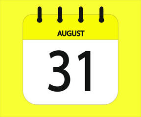 Fototapeta premium August 31th yellow calendar icon for days of the month