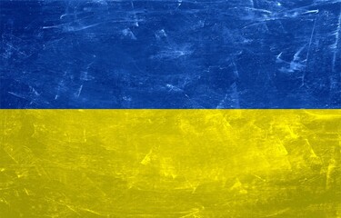 National Ukrainian Country Flag Texture Painting Emblem design.Pray for Ukraine Illustration Symbol Sign poster banner background wallpaper.Yellow blue grunge distressed aged chalkboard textured wall.
