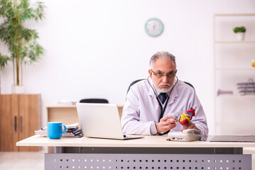 Aged male doctor cardiologist working in the clinic