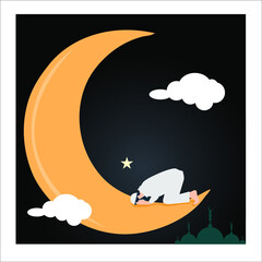 Muslim icon and ornament consist of mosque, crescent moon, suitable for ramadhan and ied greetings or other muslim 