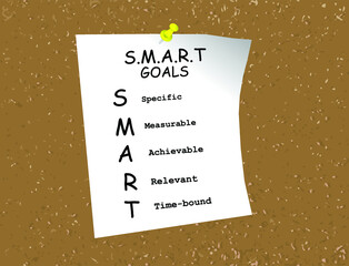 SMART goals template on white paper pinned to wall or board illustration vector