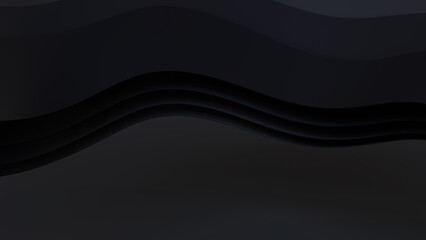 Abstract background formed from Black 3D Ribbons. Dark 3D Render with copy-space.  