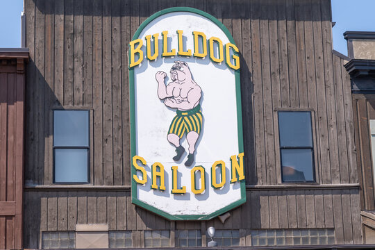 Whitefish, Montana - August 13, 2021: Sign For The Bulldog Saloon, Located In The Downtown Area