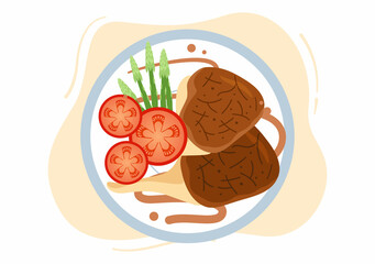 Food at Each Meal with Health Benefits, Balanced Diet, Vegan, Nutritional and the Food Should be Eaten Every Day in Flat Background Illustration