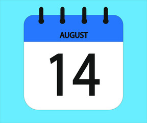 August 14th blue calendar icon for days of the month
