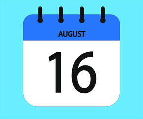 August 16th blue calendar icon for days of the month