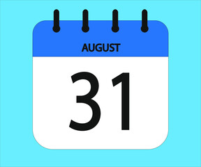 August 31th blue calendar icon for days of the month