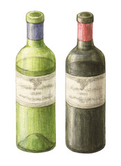 赤ワインと白ワイン　手描き
