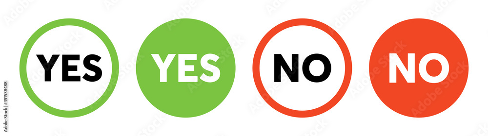 Poster yes no button in green and red vector illustration. accept and unaccepted icon.
