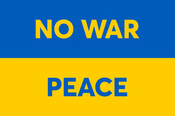 No war, Peace text on Ukraine flag banner.
