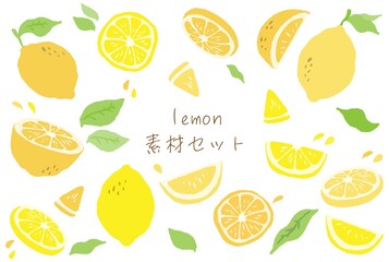 かわいい手描きのレモンのイラスト素材セット