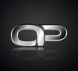 Obraz premium Modern Initial logo 2 letters Silver Metal Chrome simple in Dark Background with Shadow Reflection OP
