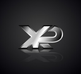 Modern Initial logo 2 letters Silver Metal Chrome simple in Dark Background with Shadow Reflection XP