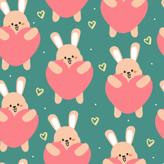 seamless pattern hand drawing bunny with heart. cute background for fabric print, textile, gift wrapping paper