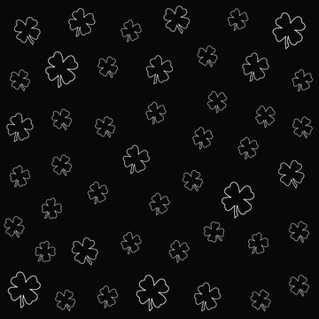 Seamless Pattern With White Shamrock On Black Background
