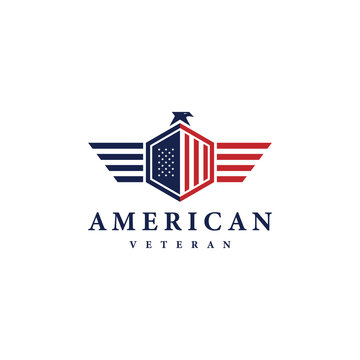 american veteran shield patriotic national emblem logo design vector