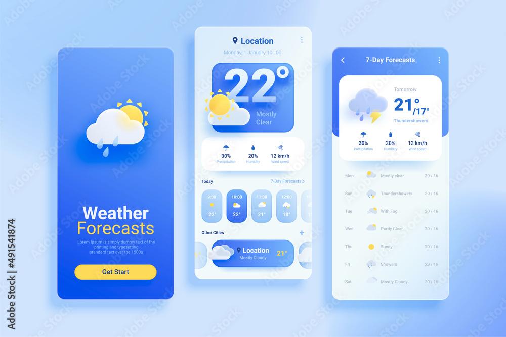 Wall mural 3d weather forecast ui app design