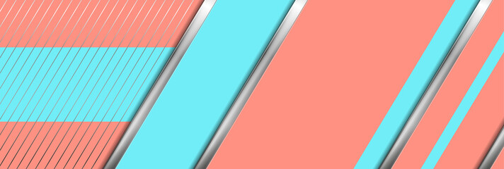 Hi-tech geometric pastel pink cyan background with metallic stripes. Minimal vector banner design