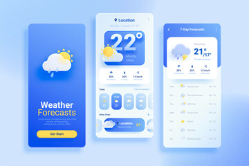 3d weather forecast ui app design - obrazy, fototapety, plakaty