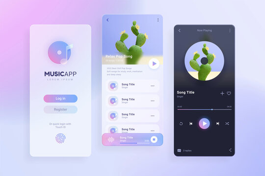 3d glass music app GUI design