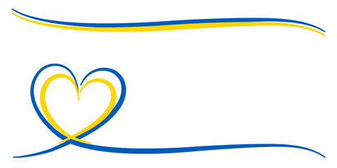 Niebieskie i żółte serce - kolory flagi Ukrainy. Wsparcie dla Ukrainy. "Nie" dla wojny. Białe tło z ilustracją wektorową z miejscem na tekst.