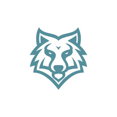 Abstract line art outline wolf head logo design, wolf face vector icon