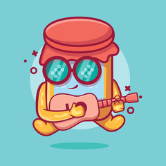 cool jam jar character mascot playing guitar isolated cartoon in flat style design 