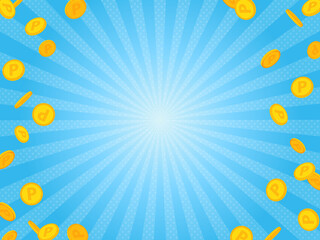 ポイントコイン×集中線の水色背景素材