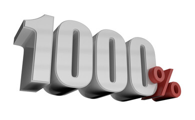 Isolated Number 1000 in Red Color on White Background. 3D illustration.